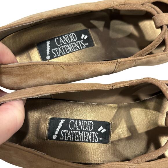 Vintage 1980's fawn brown suede leather Mary Janes classic low heel shoes - Picture 5 of 12